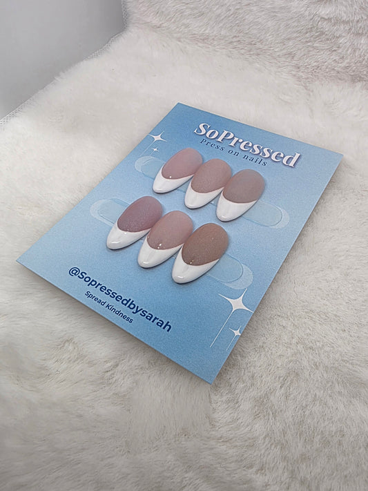 Classic French Tip With Shimmer - Custom Base Press on Nails